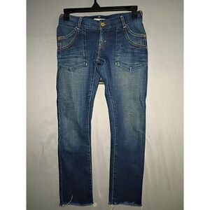 Levis 504 Slouch Skinny Jeans Womens 5M Blue Stretch Denim Y2K Low Rise Raw Hem